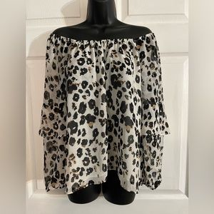 Cato Leopard Print Off Shoulder Blouse Size Large Cheetah